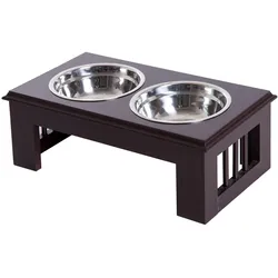 PawHut Hundenapf Futternapf Futterschüssel Erhöhter 2 Näpfe Edelstahl MDF Kaffee