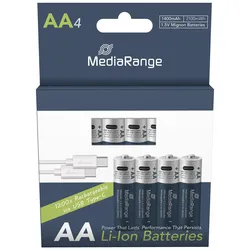 MediaRange USB-Akkus mit Ladekabel Mignon AA 1400 mAh, 4 St.