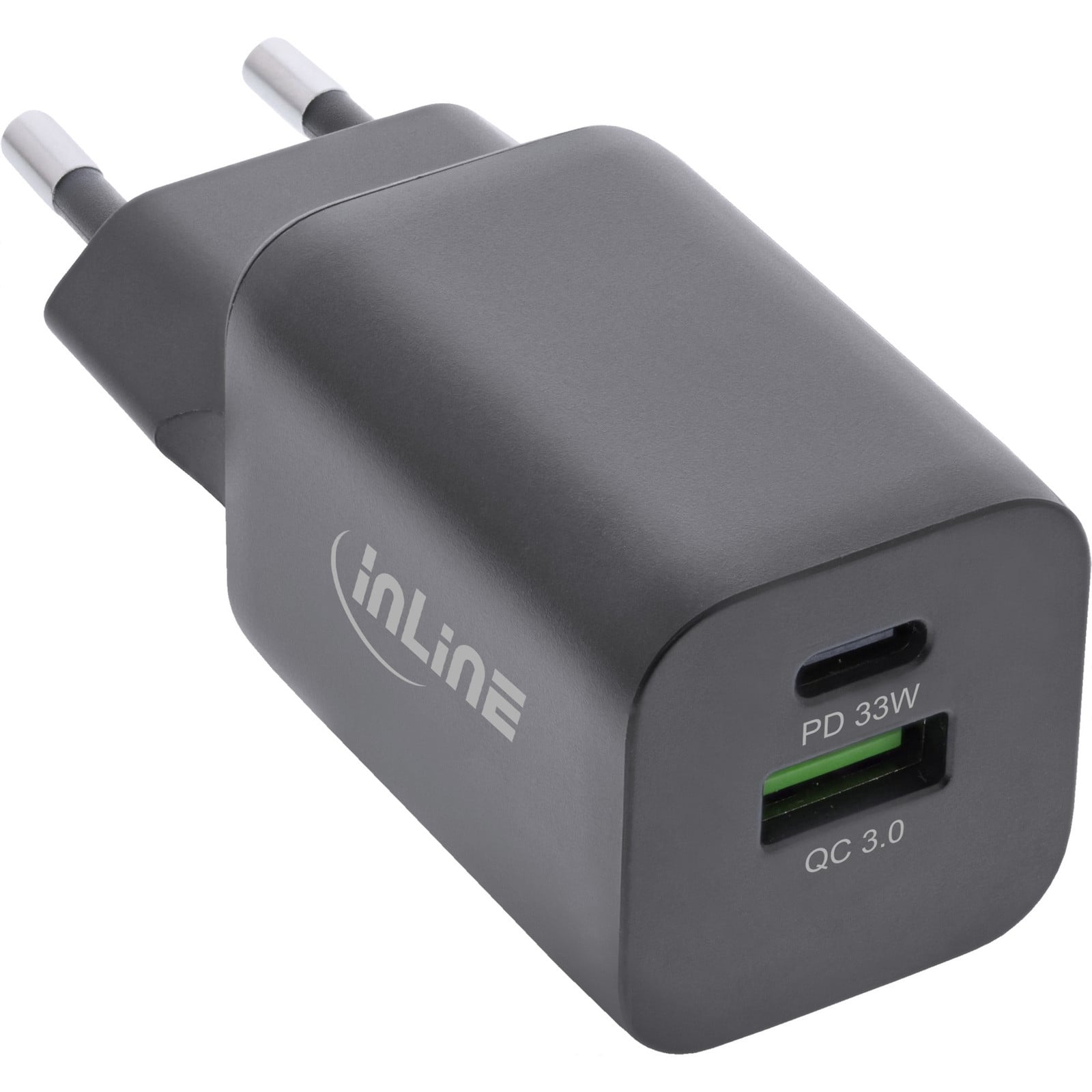 InLine 31508C USB-voeding met USB-A en USB Type-C, 33W Power Delivery en Quick Charge, zwart