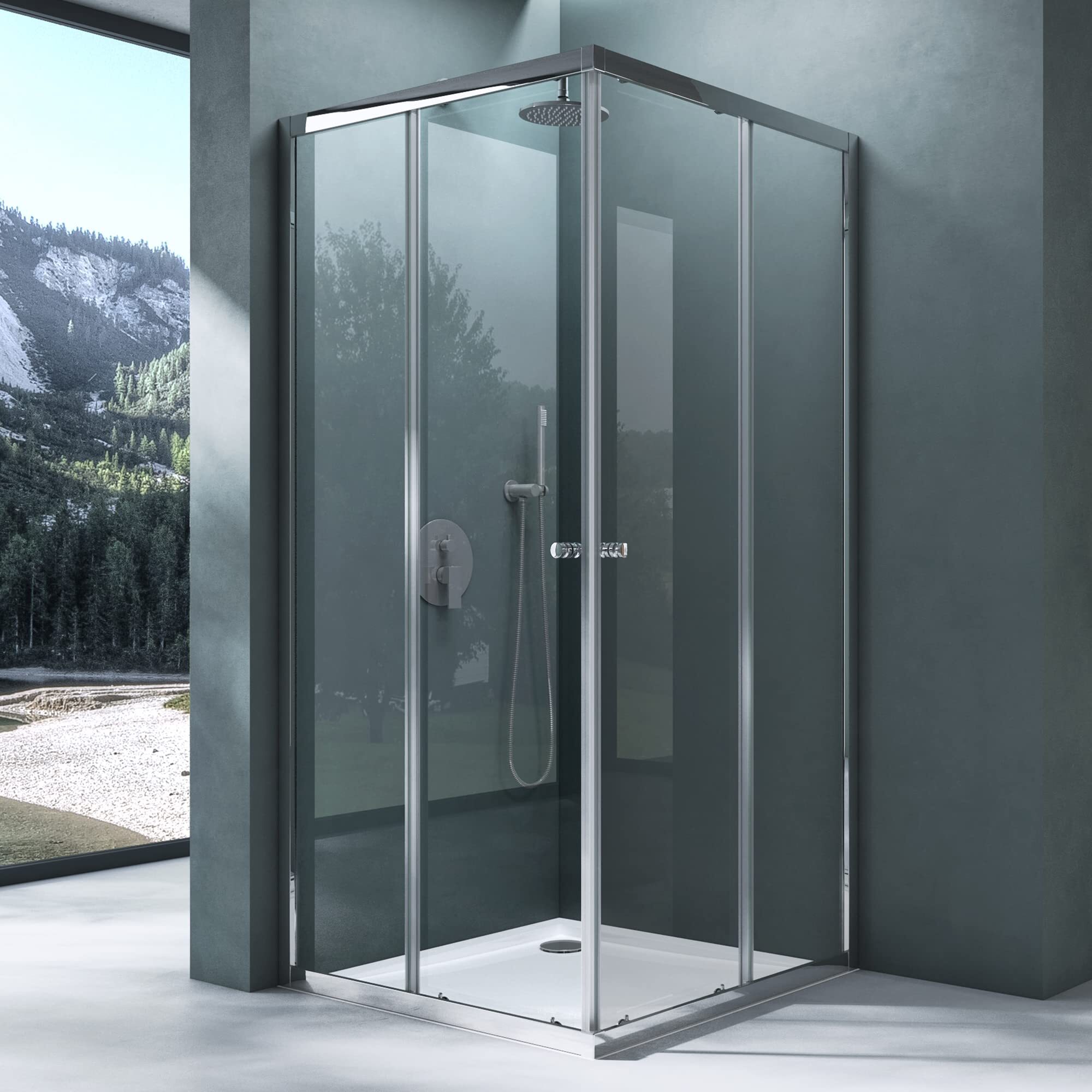 Mai & Mai Duschwand mit Doppel-Schiebetür inkl. Duschtasse 80x70 cm Eckeinstieg glas Lotuseffekt ESG-Sicherheitsglas mit Magnetverschluss R16K Plus