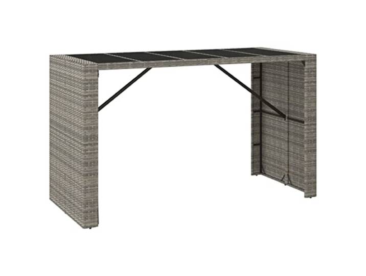 POUFGDR Bartisch, Hartglas, Grau, 185 x 80 x 110 cm, Polyratan Geflochtenes Kunstharz, wetterfest, Stahlrahmen, pulverbeschichtet, für Garten und Terrasse