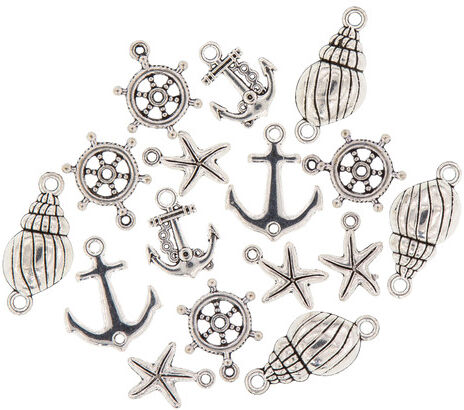 Anhänger "Maritim", silber, 12–27 mm, 16 Stück