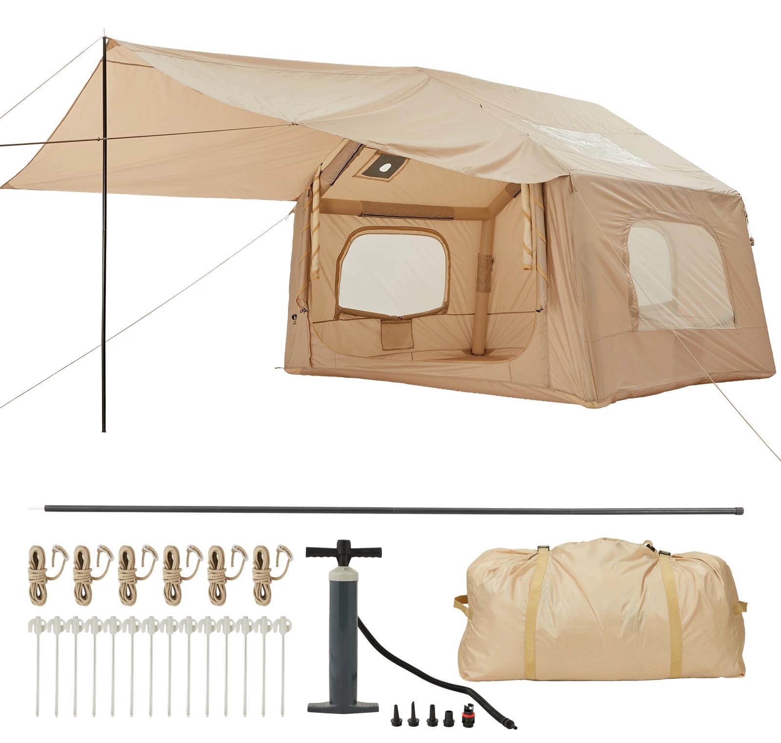 Aufblasbares Campingzelt - Familienzelt - 4-Jahreszeiten - 600D-Oxford-Gewebe mit reflektierender Folie - Wasserdicht - Ofenrohröffnung - Für 2-6 Personen
