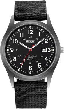 Inspire Essentials Mens Military Quartz Watch Luminous Nylon Strap Calendar Style black