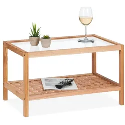 Relaxdays Beistelltisch Walnussholz mit Glasablage Hellbraun,Transparent