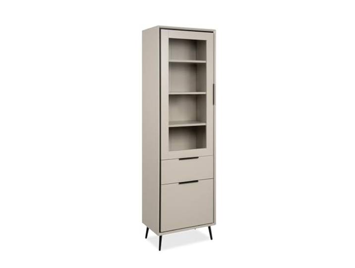 möbelando Vitrine >Arona< mit Softclose-Funktion, 1 Glastür, 1 Schublade, 3 Einlegeböden, melaminbeschichtet, ABS-Kanten, Sand/schwarz, 60/200/38 cm, modernes Design