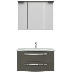 Pelipal Serie 4005 Waschtisch-Set 9.920.900.212 Lack Steingrau Hochglanz/Quarzgrau Hochglanz Select, Griff chrom, 92 cm