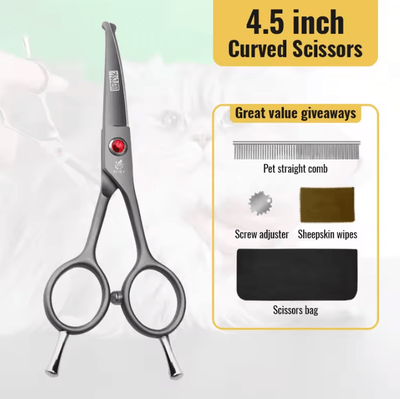 Inspire Curations Fenice SafeTip Pet Grooming Scissors Rounded Tip Face & Paw Trimming Shears 4.5 Curved