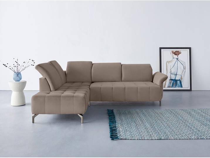 Ecksofa, 100% Polyester, Beige, 260×220 cm, Federkern, Mit Kopfteilverstellung, Modern, Inosign