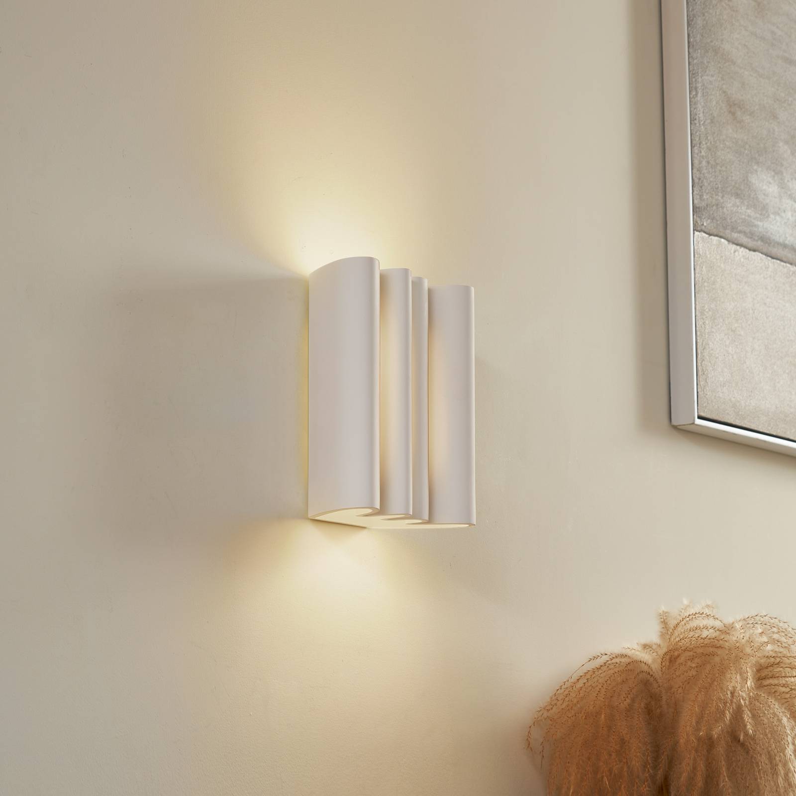 Wall Light Novali AI Lindby, dimmable, White / opal, Living / Dining Room, Plaster / clay, Modern, Wall Light