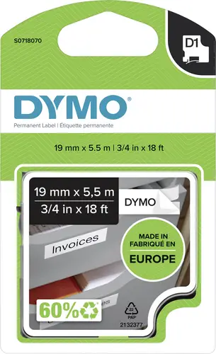 DYMO D1 S0718070 Polyester Bandfarbe: Weiß Schriftfarbe:Schwarz 19 mm 5.5 m