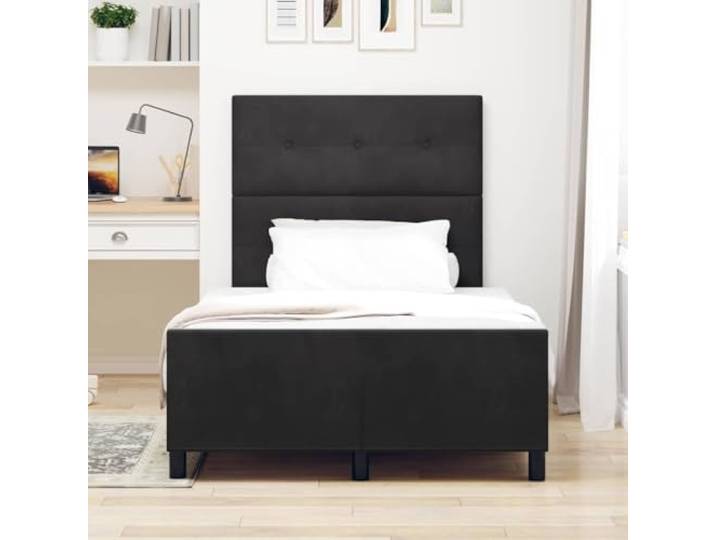 KTHLBRH Doppelbett Samt Schwarz 120 x 190 cm Massives Kiefernholz, modernes Design, Kopfteil inklusive, rechteckige Form