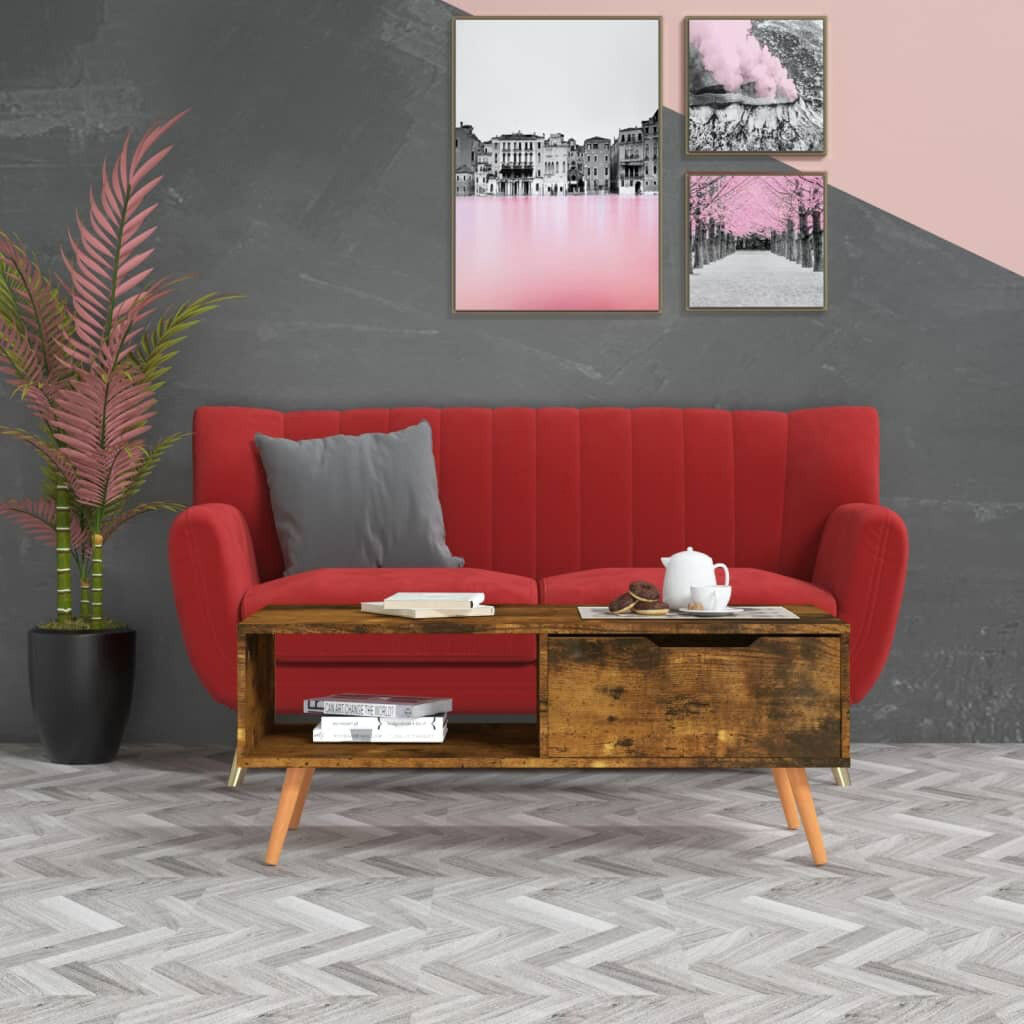 Isabelline Cleorand Four Leg Coffee Table with Storage Smoked Oak
