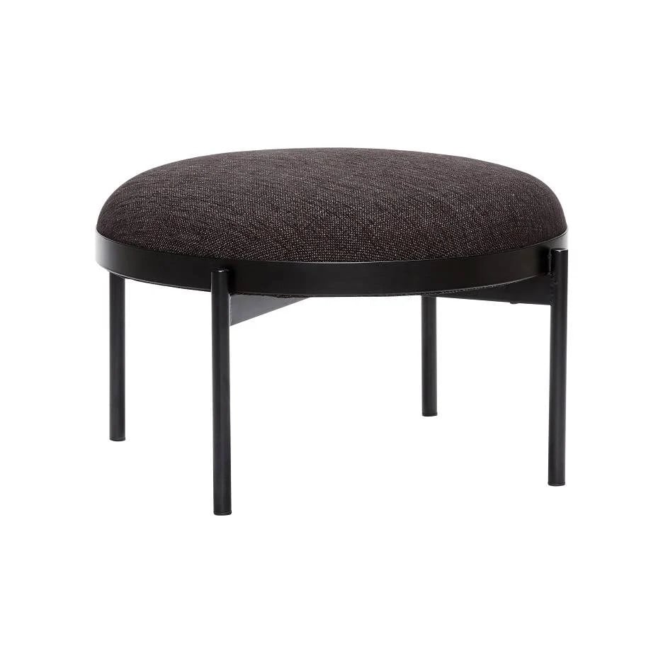 Hubsch Poef rond zwart met metalen frame