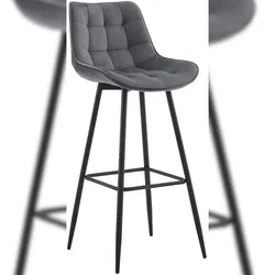 DELUKE® Barhocker SYDNEY - Dunkelgrau, Samt | Barhocker mit Lehne Barstuhl Tresenhocker Tresenstuhl Kneipenhocker Kneipenstuhl