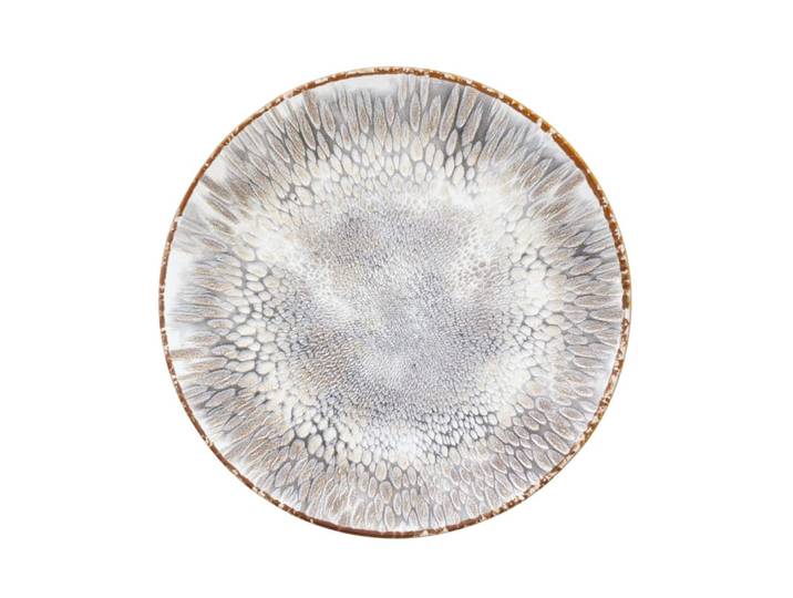 Assiette plate forme coupe en grès gris texturé