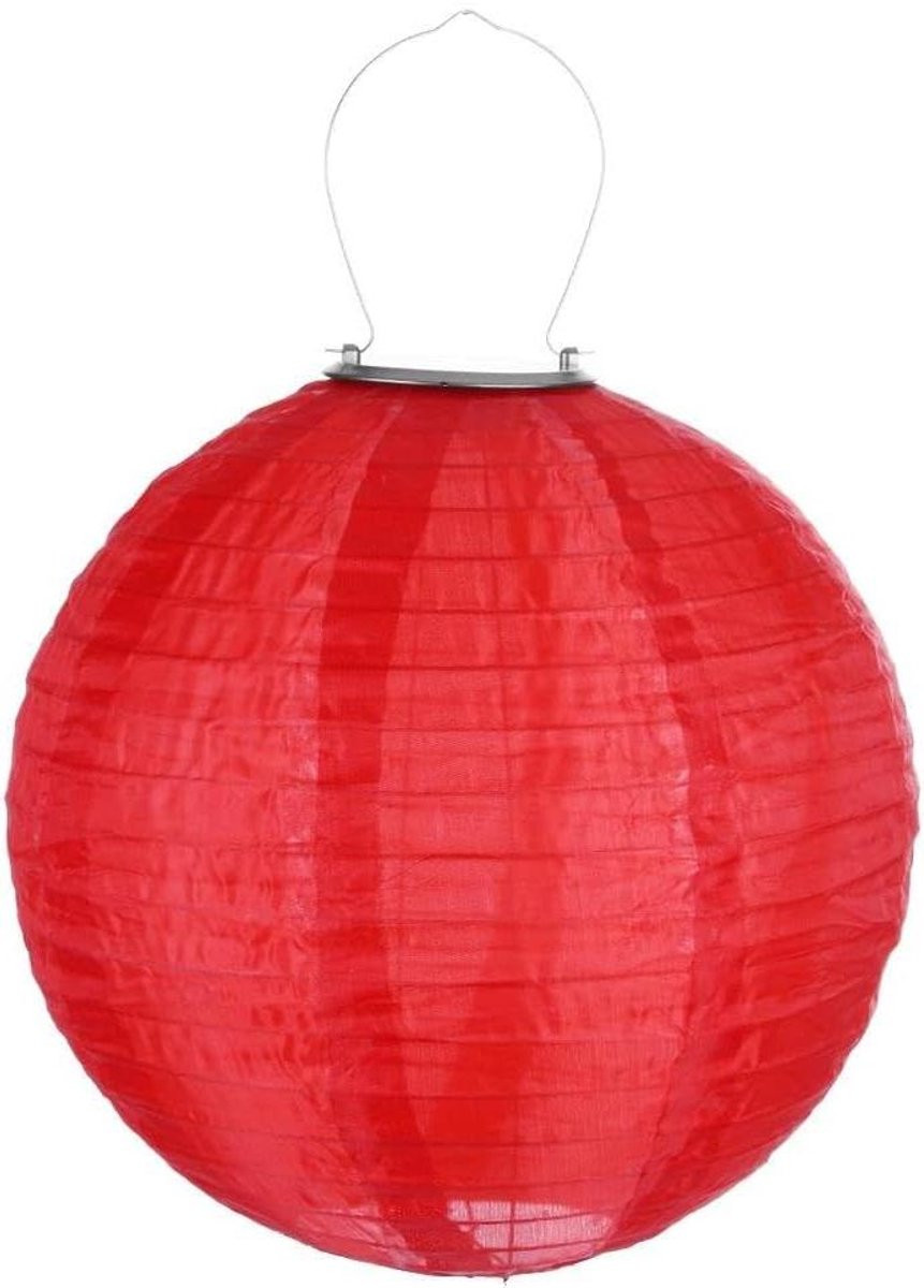Merkloze Solar LED Chinese Lampion - Rode ronde lantaarn voor tuin en bruiloft - Diameter: 20 cm