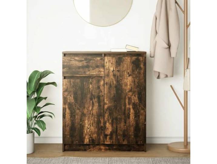 KTHLBRH Sideboard mit Schublade Eiche Rauchgrau 71 x 35 x 84 cm Technisches Holz, 2 Türen, 2 Einlegeböden, individuelle Montage, einfache Wartung