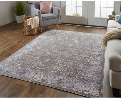 Grand Bazaar Sybil Transitional Oriental Style Rug, Charcoal/Light Blue