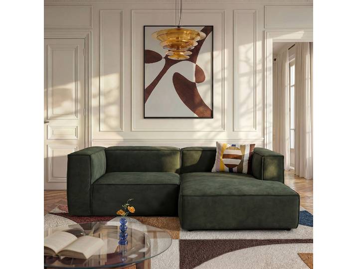 HABITAT - Canapé d'angle droit en velours - Vert kaki - Kuti