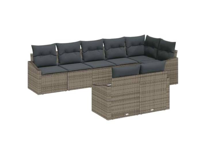 8er Set Gartensofas Polyrattan Grau mit Bezug Polyrattan, Polyester, Eckbank, 3 Steg, 4 Sofas, wasserfester Bezug, Terrasse, Garten