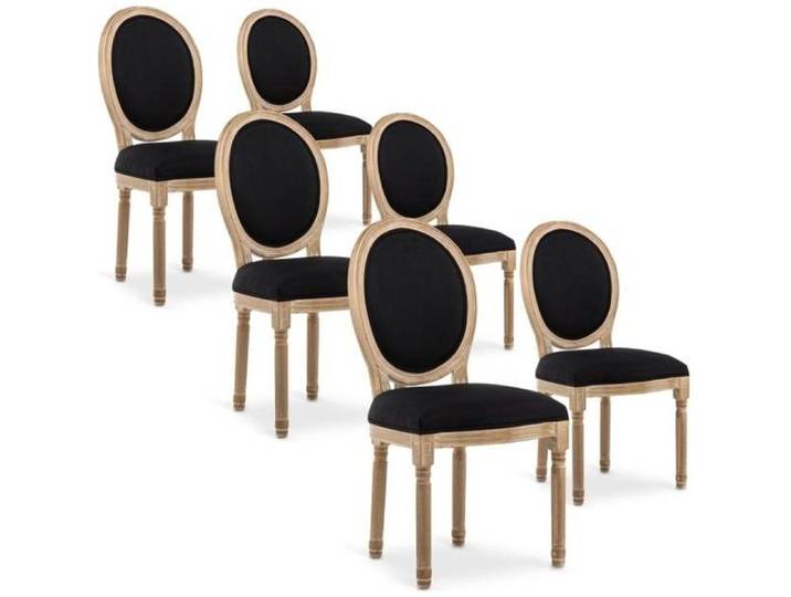 Lot de 6 chaises médaillon Louis XVI tissu Noir
