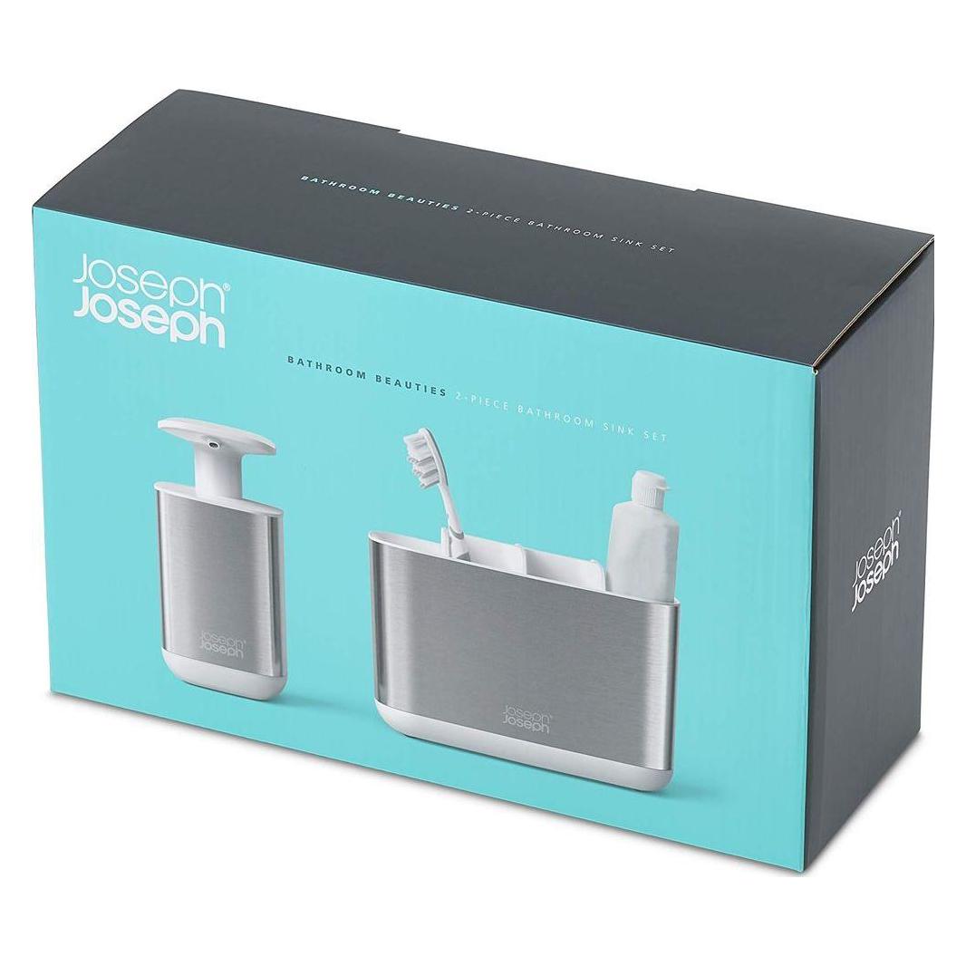 Joseph Joseph 70551 Bathroom Beauties 2-Piece Bathroom Sink Set with Toothbrush Holder and Soap Pump, Stainless St (70551)