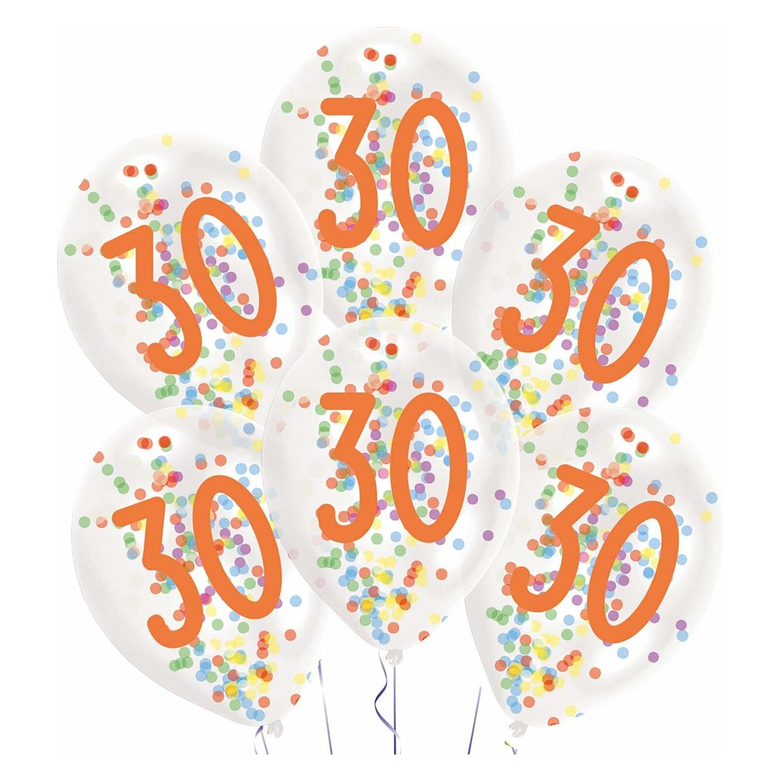 Magni Luftballons Zahl 30 Konfetti 27,5cm 6er (6x) (9909839)