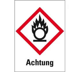 König Werbeanlagen Dreifke® Aufkleber I Gefahrensymbol Flamme über Kreis GHS 03, Achtung, Folie, 52x74mm, GHS-Verordnung