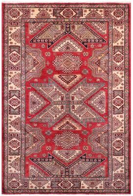 Treasured Knots Tribal Super Kazak Alessandra Red/Natural Hand Knotted Wool Rug - 5'11'' x 7'4''