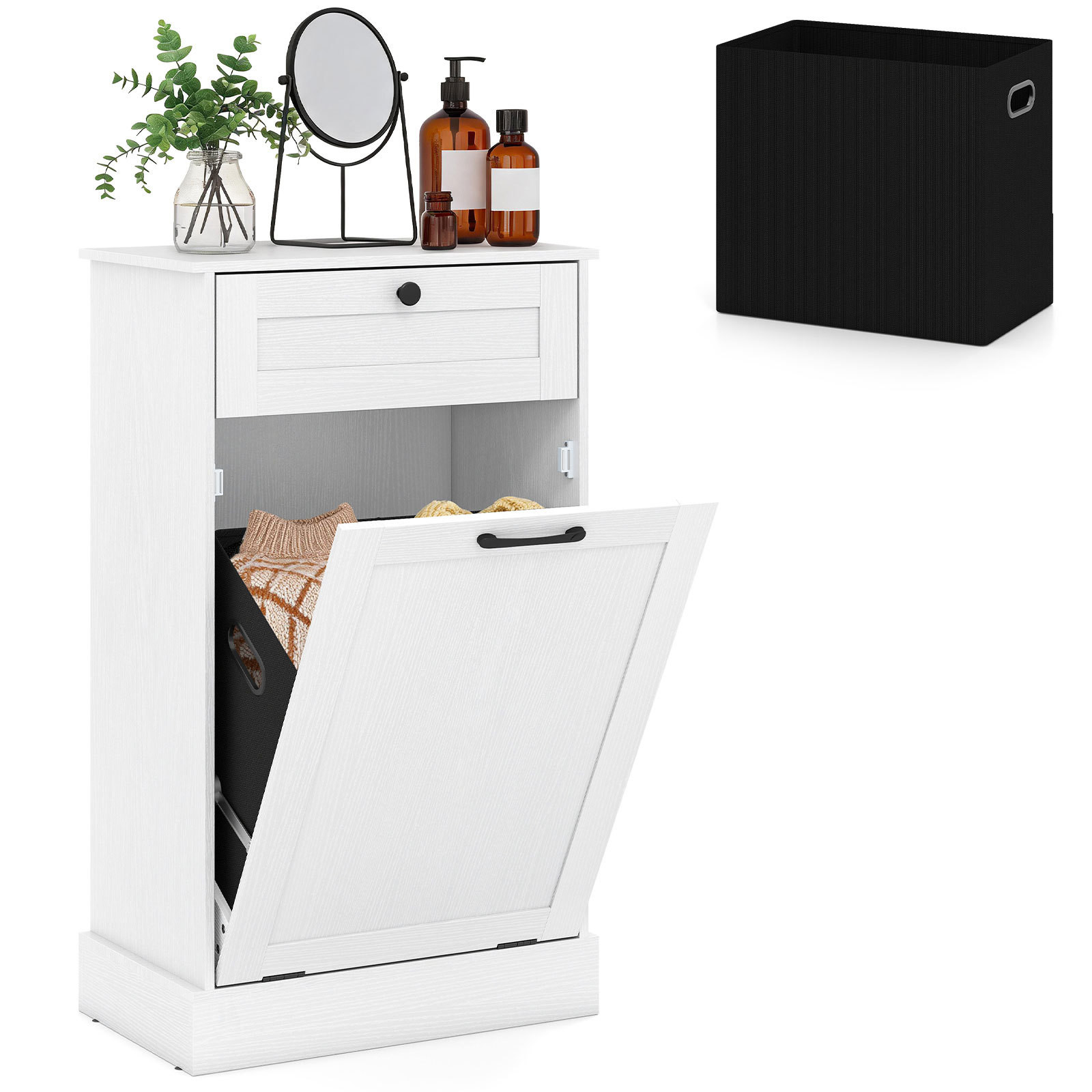 Costway Waskast met 39l Uitneembare Wasmand, Lade en Antislip Voetkussens, B/D/H: 52 x 33 x 90 cm