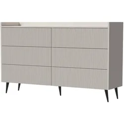 KOMMODE Amfali mit 6 Schubladen, geriffelte Fronten, Push-to-open, Metallbeine, 150 cm, Kaschmir
