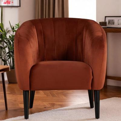 "30"" Fabric Modern Accent Chair with Barrel Design and Vertical Channel Tufting and Tapered Legs"