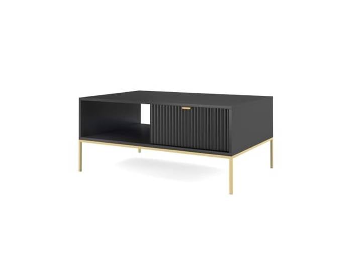 Sofatisch Couchtisch in schwarz, Fußgestell goldfarben, Griffe goldfarben