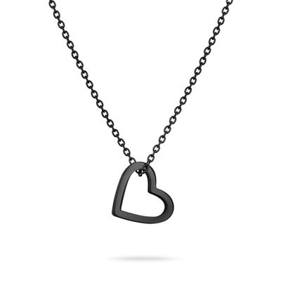 Kette mit Anhänger LIEBESKIND BERLIN "The Simple Heart, Herz", schwarz, Halsketten, Damen, Edelstahl, L: 45 B: 2mm, B:2mm