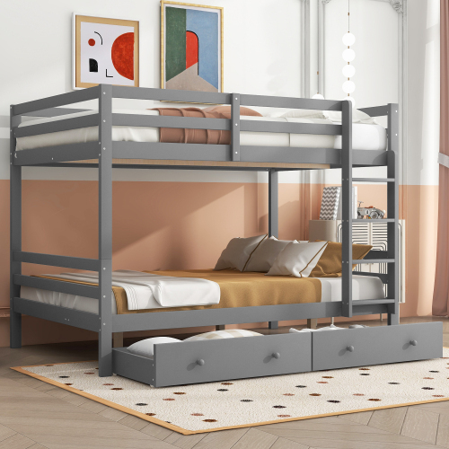 okwish Etagenbett Holzbett 140*200cm mit Stauraum- 2 Schubladen, Kinderbett Doppelbett-Hohe Geländer, ohne Matratze- Grau