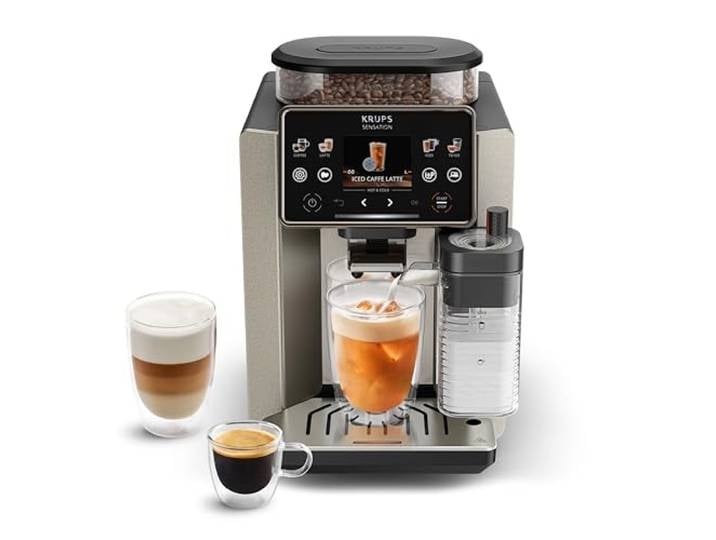 KRUPS Sensation Elite Kaffeevollautomat, 24 Heiß- und Kaltgetränke 2,8-Zoll-Bildschirm, Milk Maestro Technologie, Cold Brew Aroma Technologie, individualisierbare Favoriten, EA917EE0