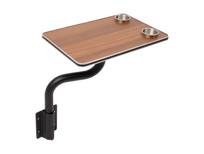 Wohnmobil Tischbein Set, 360° Drehtisch mit 2 Getränkehaltern Aluminium+Holz, 50kg Tragfähigkeit, 360° drehbar, für Wohnmobil & Yacht – stabil & platzsparend