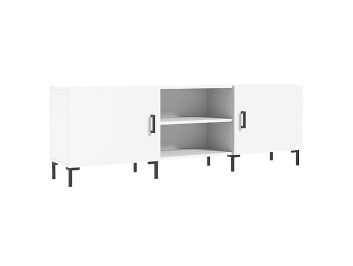Roanoer TV-Schrank Weiß 150x30x50 cm Lowboard Fernsehtisch Holzwerkstoff Stabiles Mediencenter fürs Wohnzimmer oder Schlafzimmer mit 4 Fächern, geschützter Tür und robusten Eisenbeinen.