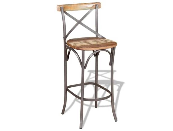 KQWQERT Barhocker Altholz Massiv, Rustikaler Barstuhl Eisen-Gestell Handgefertigt, Einzigartiges Design, Recycelte Holzarten