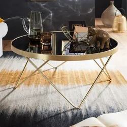 FineBuy Couchtisch Schwarz Gold Glasplatte Wohnzimmertisch Ø 82 cm