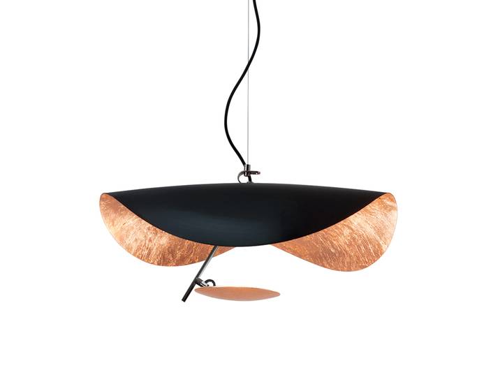 CATELLANI & SMITH lampe à suspension LEDERAM MANTA S1 (Noir et cuivre / tige noire / disque cuivre - Métal)