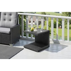 OUTFLEXX Rocking Beistelltisch, grau/braun-meliert, Polyrattan, 50x45x50 cm, Glasplatte in Steinoptik