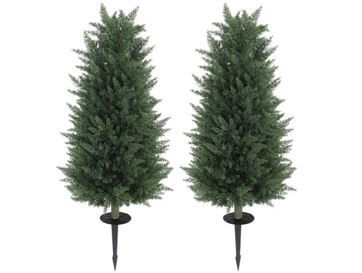 KÜNSTLICHE Zypresse 2er-Set 100 cm Plastik Kunstpflanze mit Bodenpfahl Garten
