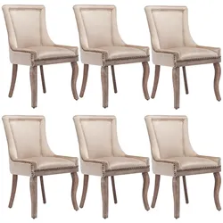 STILVORA Polsterstuhl Samt Beige 61x50x91 cm mit Massivholzrahmen
