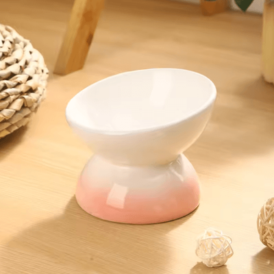 Inspire Picks Elevated Tilted Ceramic Cat Bowl Dishwasher & Microwave Safe Pet Feeding Dish white Pink