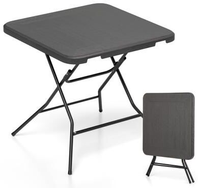 Costway 2.6FT Foldable Dining Table with Wood Grain HDPE Tabletop and Non-slip Foot Pads-Black