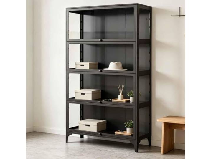 Gavoir Vitrinenschrank Schwarz Glas 4-Lagen 32x78x165cm Glasvitrine Schwarz Vitrinenschrank Schwarz Metall Vitrine Glas Glasvitrine Stehend Stahl Wohnzimmer Küchenschrank Vitrine Sammlervitrine