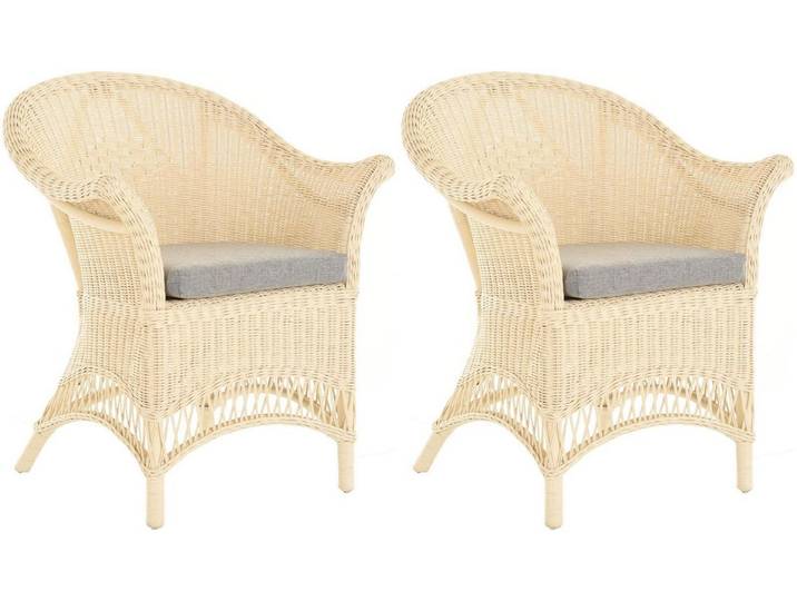 Krines Home Loungesessel 2er Set Extra breiter Rattansessel Landhaus Flechtsessel Wintergarten, Natur Rattan Sessel Korbsessel