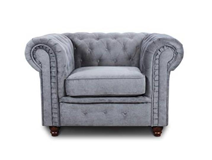 Sofnet - Sessel Chesterfield Asti (Grau, Capri 09) Couchsessel, Loungesessel, Glamour Design, Holzfüße, bequeme Polsterung, stilvoll für Wohnzimmer
